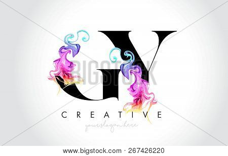 Gy Vibrant Creative Leter Logo Design With Colorful Smoke Ink Flowing Vector Illustration.