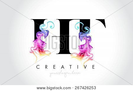 Ht Vibrant Creative Leter Logo Design With Colorful Smoke Ink Flowing Vector Illustration.