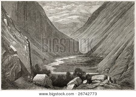 Heimdal doliny stary widok, Norwegia. Stworzony przez Dore po Riant, opublikowane na Le Tour du Monde, Paryż, 
