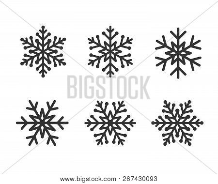 Winter Black Christmas Frost Vector Icon Snowflakes Isolated Silhouette Symbol. Snowflake Line Set G
