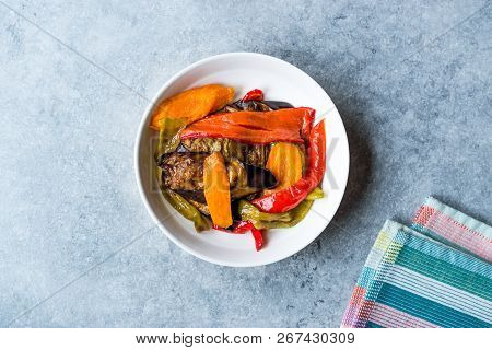 Turkish Food Style Fried Vegetables, Red Pepper, Aubergine, Carrot, Hot Pepper And Onions / Sebze Ki