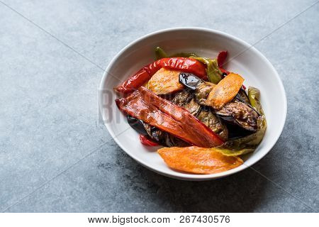 Turkish Food Style Fried Vegetables, Red Pepper, Aubergine, Carrot, Hot Pepper And Onions / Sebze Ki