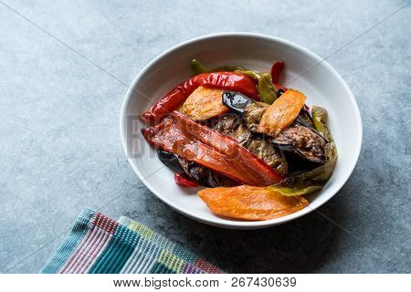 Turkish Food Style Fried Vegetables, Red Pepper, Aubergine, Carrot, Hot Pepper And Onions / Sebze Ki