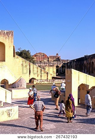 Jaipur, India - November 24, 1993 - People Looking At The Giant Sundial Known As The Samrat Yantra A