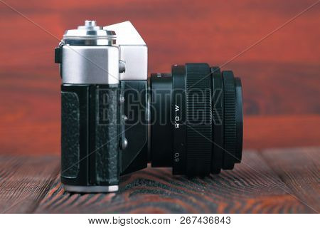 Moscow, Russia, April 20, 2017. The Old Soviet 35 Mm Slr Camera Zenit B, Released 1969.