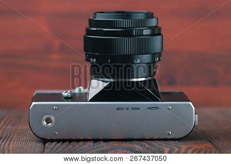 Moscow, Russia, April 20, 2017. The Old Soviet 35 Mm Slr Camera Zenit B, Released 1969.