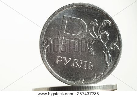Business Concept Of Rich, Wealth, Profit And Finance. Background Russian Money Rubles Close-up. Coin