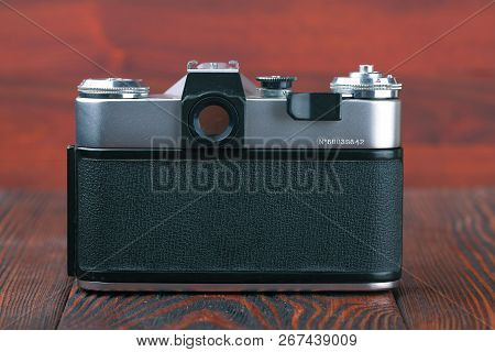 Moscow, Russia, April 20, 2017. The Old Soviet 35 Mm Slr Camera Zenit E, Released 1980.