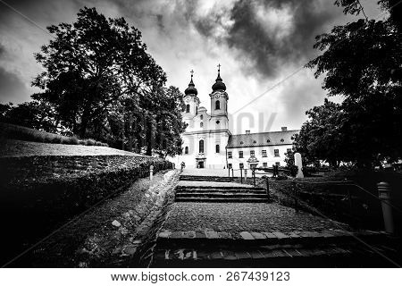 Tihany, Hungary - Dramatic View Of The Famous Benedictine Monastery Of Tihany (tihany Abbey) With Be
