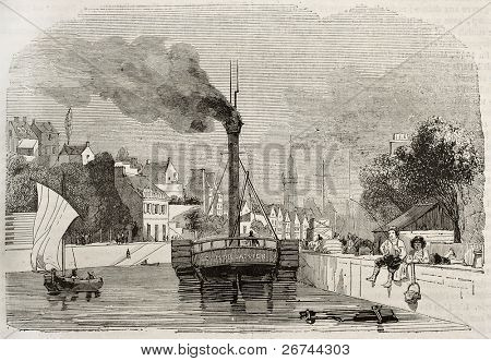 Starý pohled Morlaix, Francie. Neznámý autor zveřejněný Magasin Pittoresque, Paříž, 18434