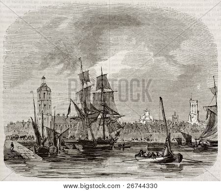 Dunkerque gamle se, Frankrig. Lavet af Morel-Fatio, offentliggjort på Magasin Pittoresque, Paris, 1843