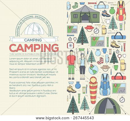 Camping Equipment Set  Infographics Template Concept. Icons For Your Product Or Design, Web And Mobi