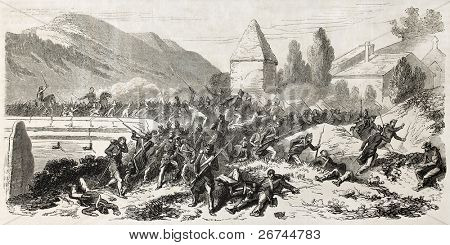 Schlacht von Volturnus, nahe Neapel, Italien. erstellt von Würmern, veröffentlicht am l ' Illustration, Buch.-Blatt univ
