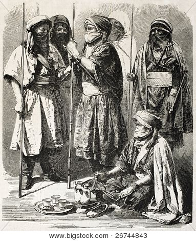 Illustrazione antica del popolo tuareg. Creato da vermi dopo foto di Alary, pubblicato su L'Illustration, 