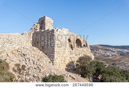 The Destroyed Corner Tower Of Nimrod Fortress Located In Upper Galilee In Northern Israel On The Bor