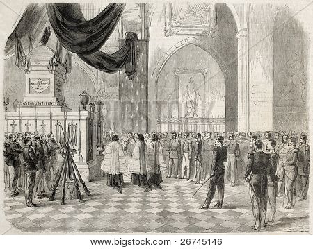 Misa fúnebre de la víctimas Batalla de Solferino en iglesia de Sante Marie en Toulon. Creado por Letuaire, publicar