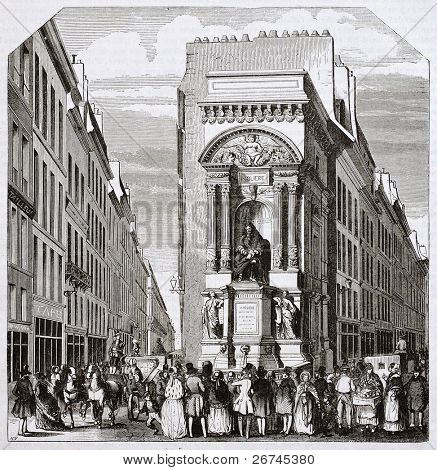 Starý pohled Fontaine Moliere, Paříž. Architekt Visconti, vytvořil Seurre a Pradier, publikované na M
