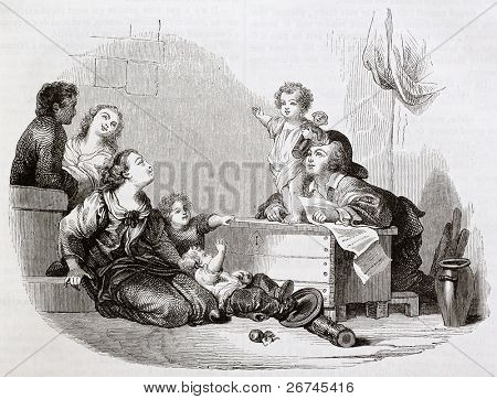 Baby orator gamle illustration. Lavet af Montigneul efter Fragonard, offentliggjort på Magasin Pittoresqu