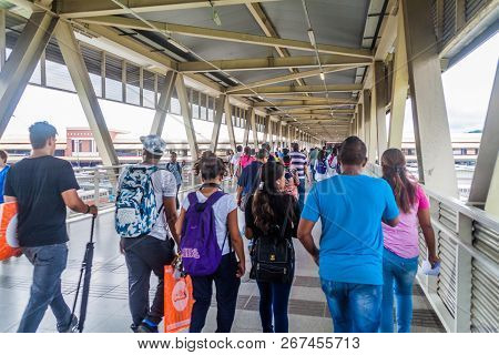 Panama City, Panama - May 30, 2016: Pedestrian Overpass Crossing The Corredor Norte Road To Albrook 