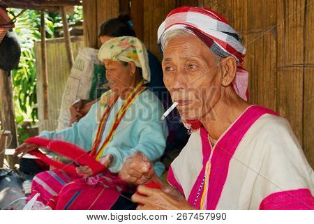 Doi Inthanon, Thailand - November 14, 2008: Unidentified Senior People Of The White Karen Hill Tribe
