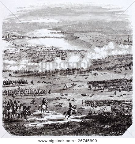 Antica illustrazione battaglia di Austerlitz, dopo piani conservati negli archivi militari, pubblicato su Magasin P