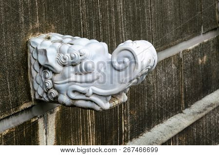 White Dragon Head On Antique Wall, Taipei Style Art
