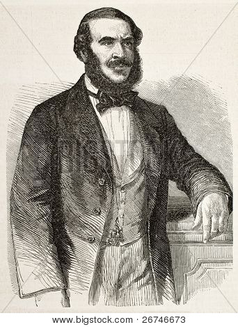 Prince Gregoire Ghika old engraved portrait. After photo of Franck, published on L'Illustration, Journal Universel, Paris, 1858