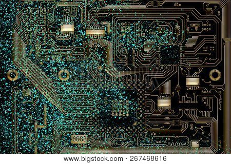 Circuit Electronic Board. Computer Hardware Part. Motherboard Digital Chip.  Integrated Cpu Microchi