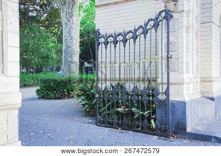 Decorative Wrought Iron Gate Or Entranceway In Parco Bellini, Catania, Sicily, Italy