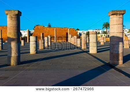 Tousand Years Old Tower Of Hassan Of The Capital Rabat City In Unesco, Morocco In Africa