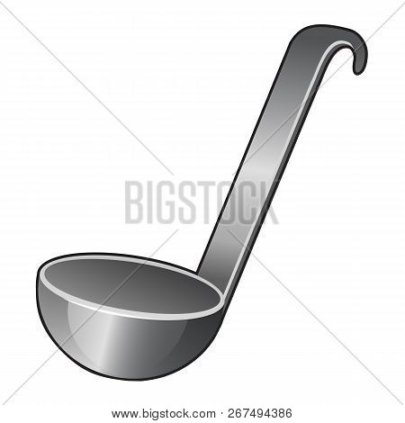 Steel Serving Spoon Or Ladle Isolated On White Background. Vector Cartoon Close-up Illustration.