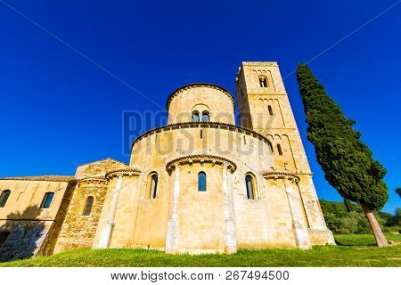 The St. Antimo Abbey (circa 781 A.d.) In Crete Senesi (senese Clays), Italy