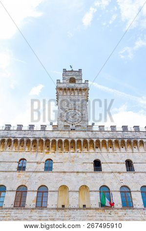 The Montepulciano City Hall (1440) In The Historical Center, Tuscany, Italy