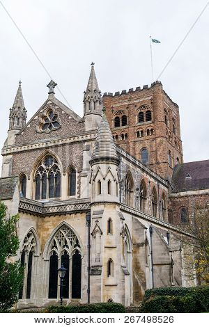 Exterior Shot Of St Albans City Cathedral, Overcast Day