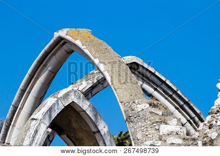 The Convento Do Carmo (circa 1393) Is A Roofless Church In Lisbon, Portugal, In Summer
