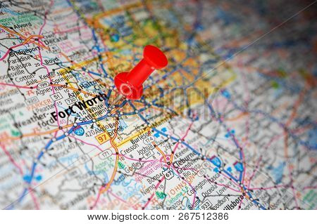 A Map Of Fort Worth, Texas Marked With A Push Pin.