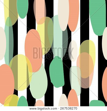 Organic Abstract Modern Yellow Green Orange Border Seameless Pattern On Black And White Background. 
