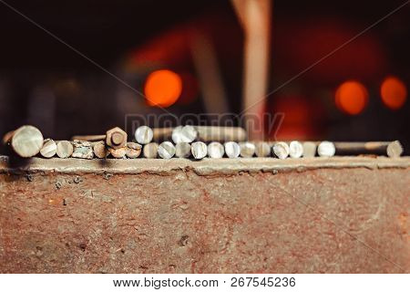Steel Billet Square Shaped On The Ground