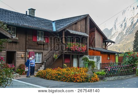 Grindelwald, Switzerland - Oct 21, 2018. A Wooden House In Grindelwald, Switzerland. Grindelwald Was