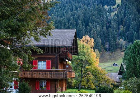 Landscape With Mountain Village In Autumn