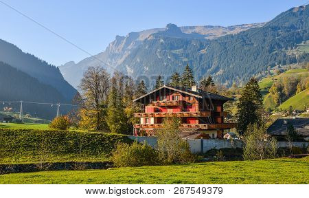 Landscape With Mountain Village In Autumn