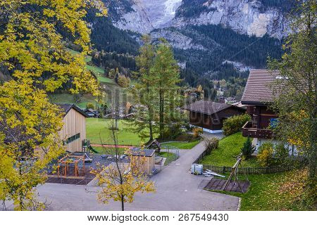 Landscape With Mountain Village In Autumn