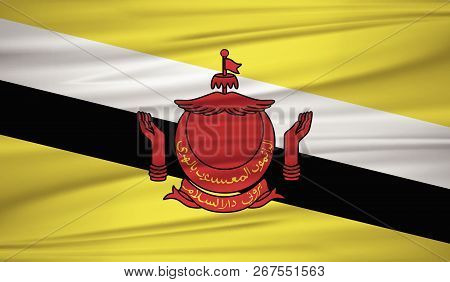 Brunei Darussalam Flag Vector. Vector Brunei Darussalam Flag Blowig In The Wind. Eps 10.