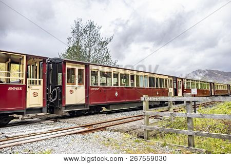 Ffestiniog, Wales - May 03 2018: Ffestiniog Steam Railway Passing By In Snowdonia National Park, Wal