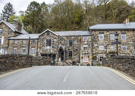 Beddgelert , Wales - May 03 2018 : Many Houses In Beddgelert Are Historic Traditional Stone Cottages