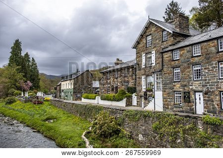 Beddgelert , Wales - May 03 2018 : Many Houses In Beddgelert Are Historic Traditional Stone Cottages