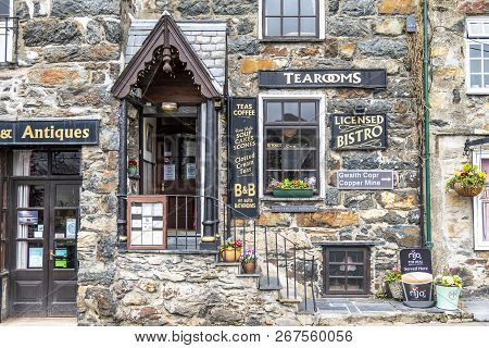 Beddgelert , Wales - May 03 2018 : Many Houses In Beddgelert Are Historic Traditional Stone Cottages