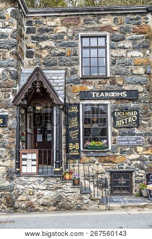 Beddgelert , Wales - May 03 2018 : Many Houses In Beddgelert Are Historic Traditional Stone Cottages
