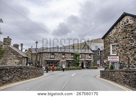 Beddgelert , Wales - May 03 2018 : Many Houses In Beddgelert Are Historic Traditional Stone Cottages