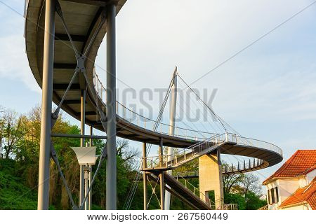 Suspension Pedestrian Bridge At The Harbor Of Sassnitz, Ruegen, Germany